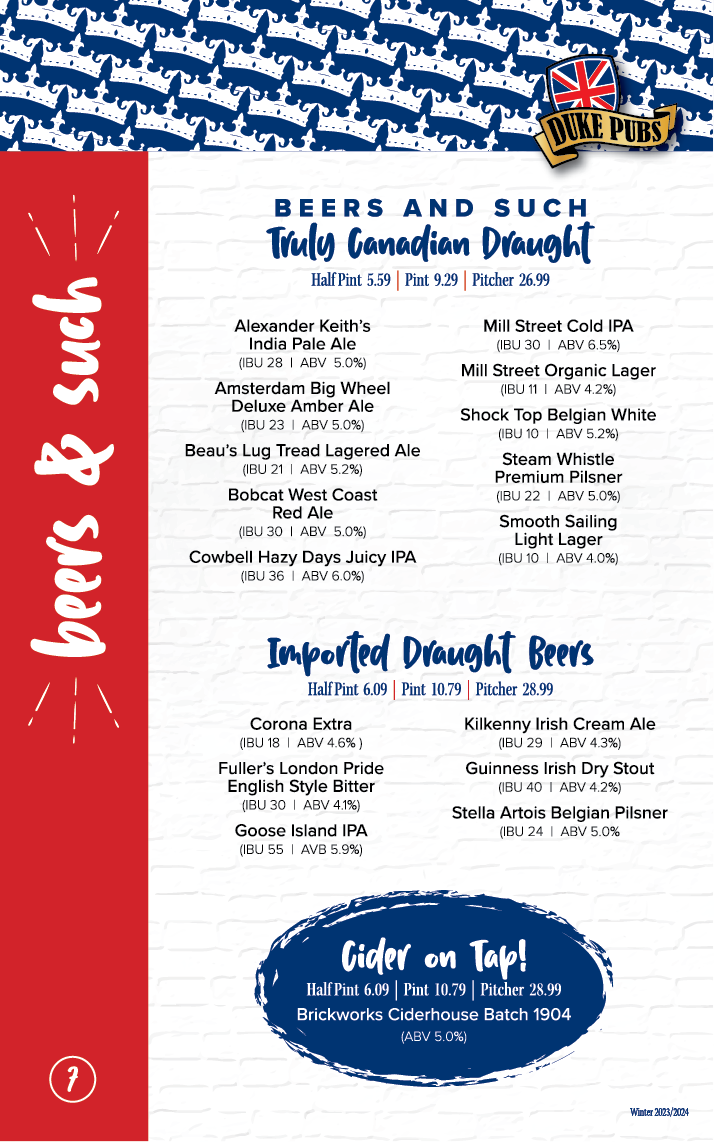 Duke Pubs Complete Menu 3