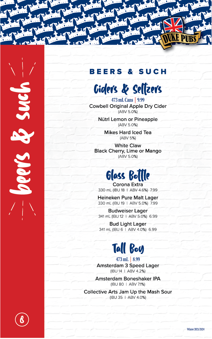 Duke Pubs Complete Menu 4