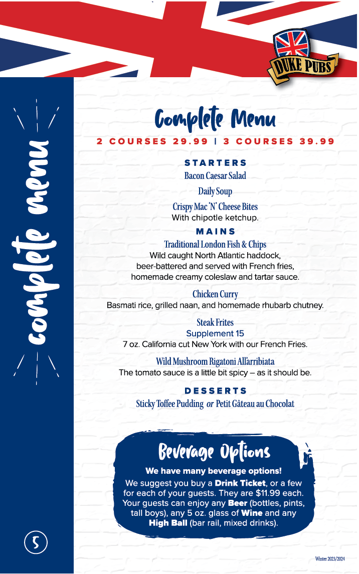 Duke Pubs Complete Menu 1